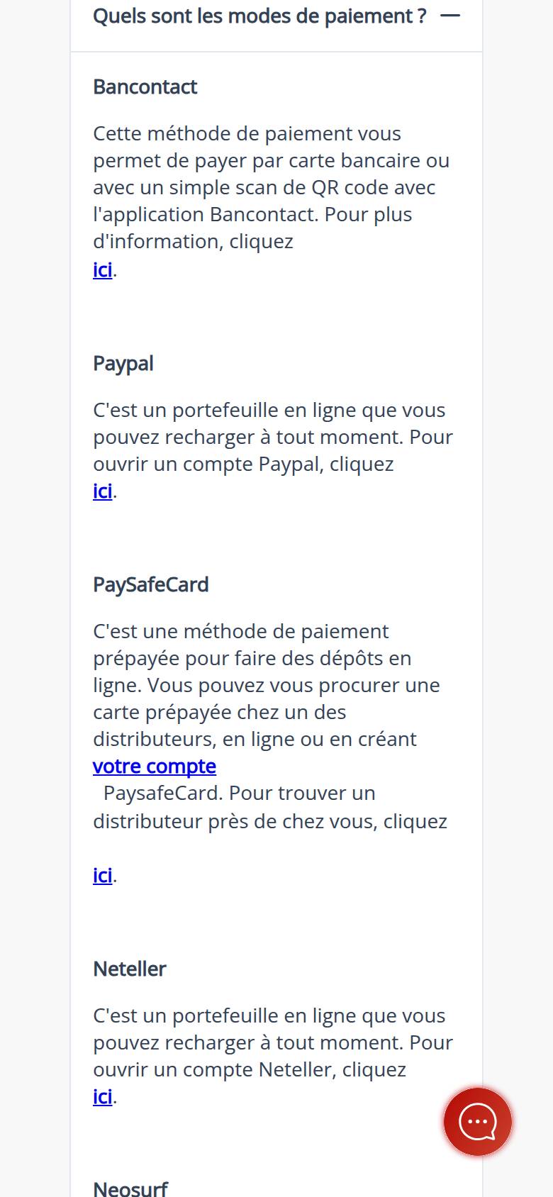 Ladbrokes Casino help centre on a phone: answer on payment methods, describing Bancontact, PayPal, Paysafecard and Neteller