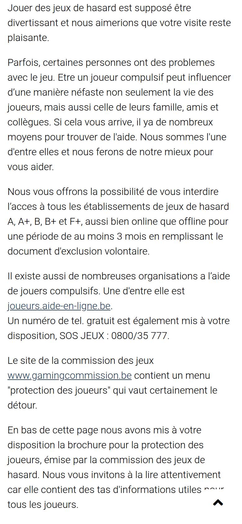 Palladiumgames responsible gaming page on a phone: voluntary exclusion, online help and the SOS Jeux number