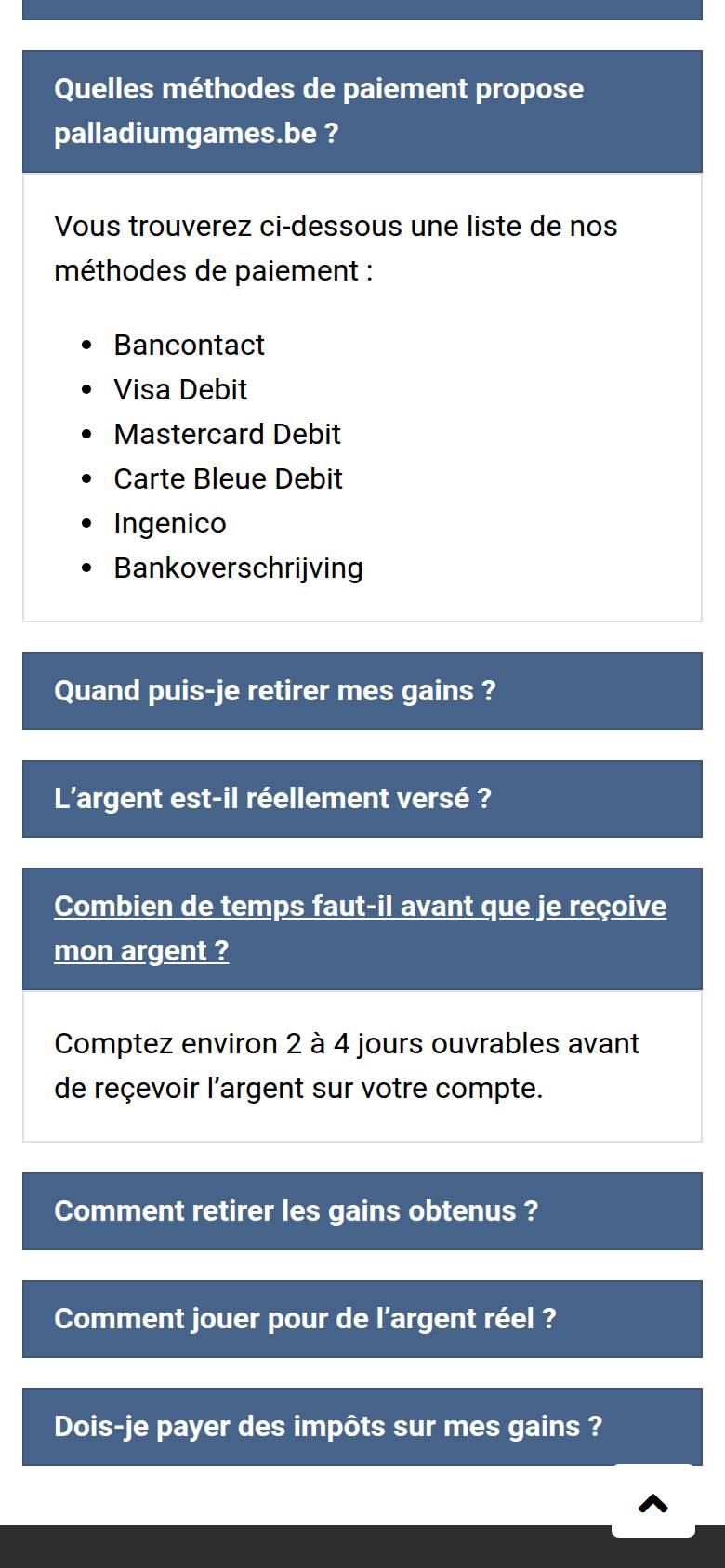 Palladiumgames FAQ on a phone: list of payment methods and a 2 to 4 business day delivery time